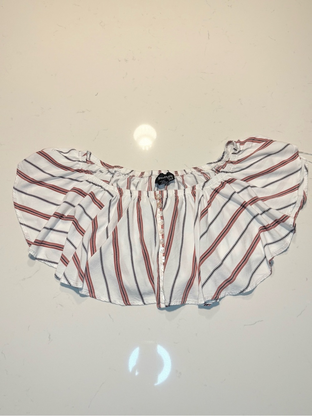 Angie Striped Off-Shoulder Crop Top - White with Rust Stripes